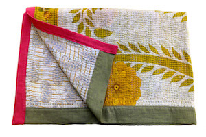 Sunflower 1 baby blanket, vintage cotton Kantha quilt